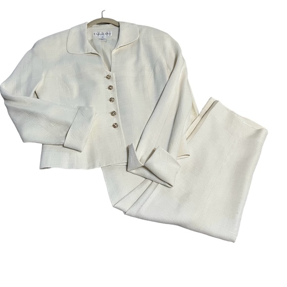 Christian Dior Vintage Jacket Size 6 Slacks Size 8 Cotton Linen Button Elegant - Picture 1 of 15